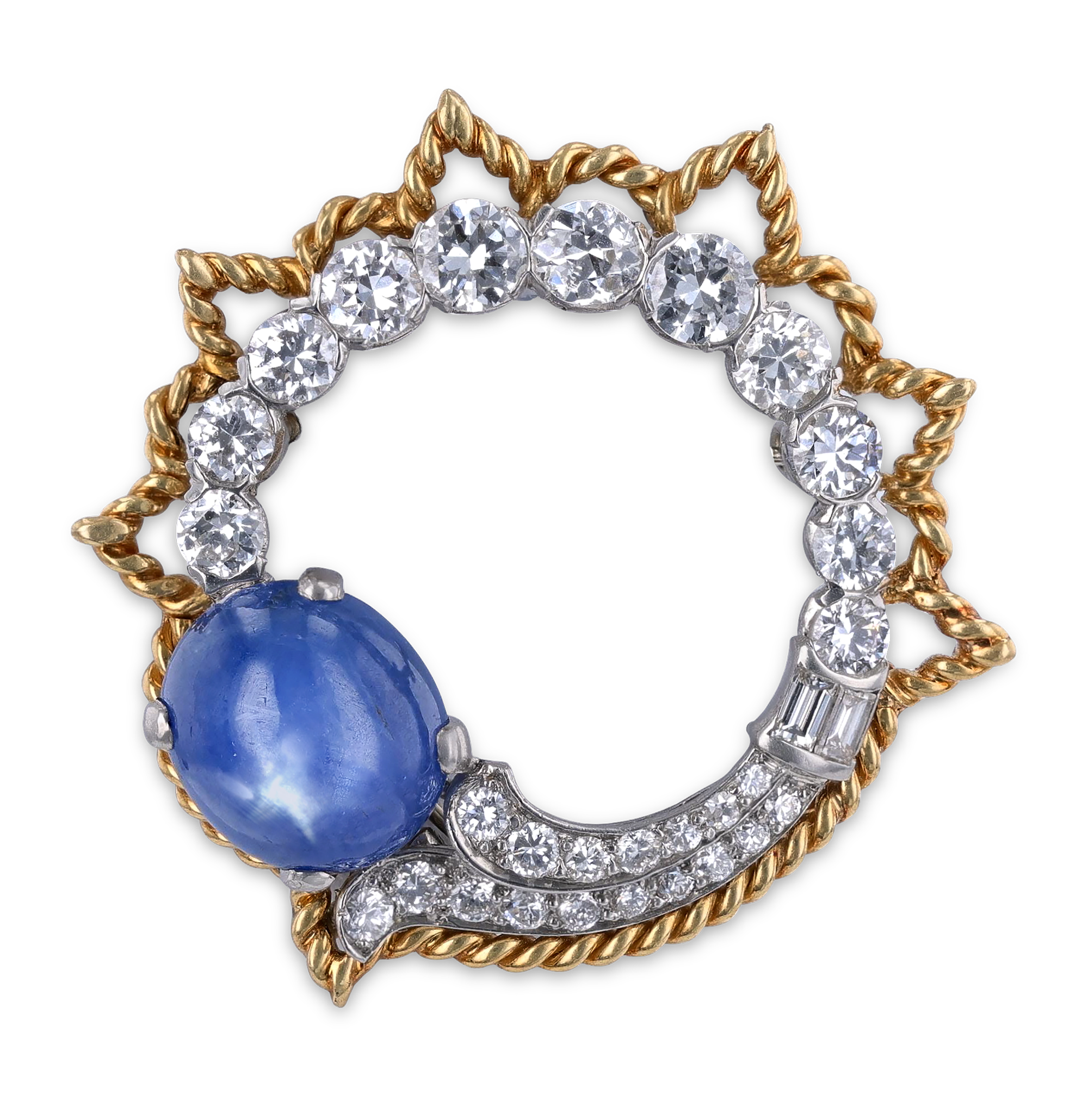 Marcus & Co. Star Sapphire Brooch with Van Cleef & Arpels Frame