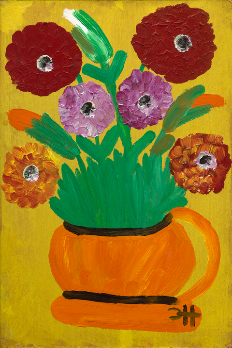 Zinnias in a Pot by Clementine Hunter