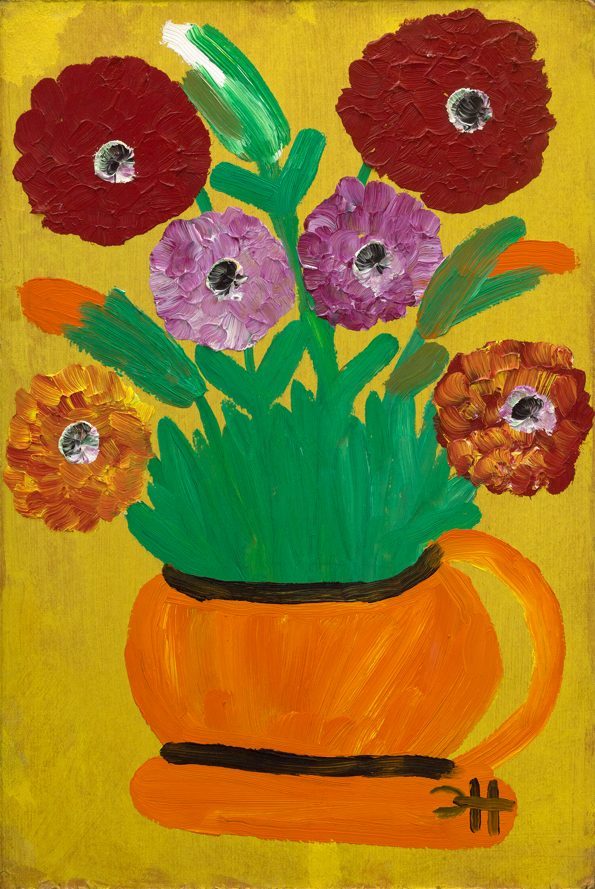 Zinnias in a Pot by Clementine Hunter