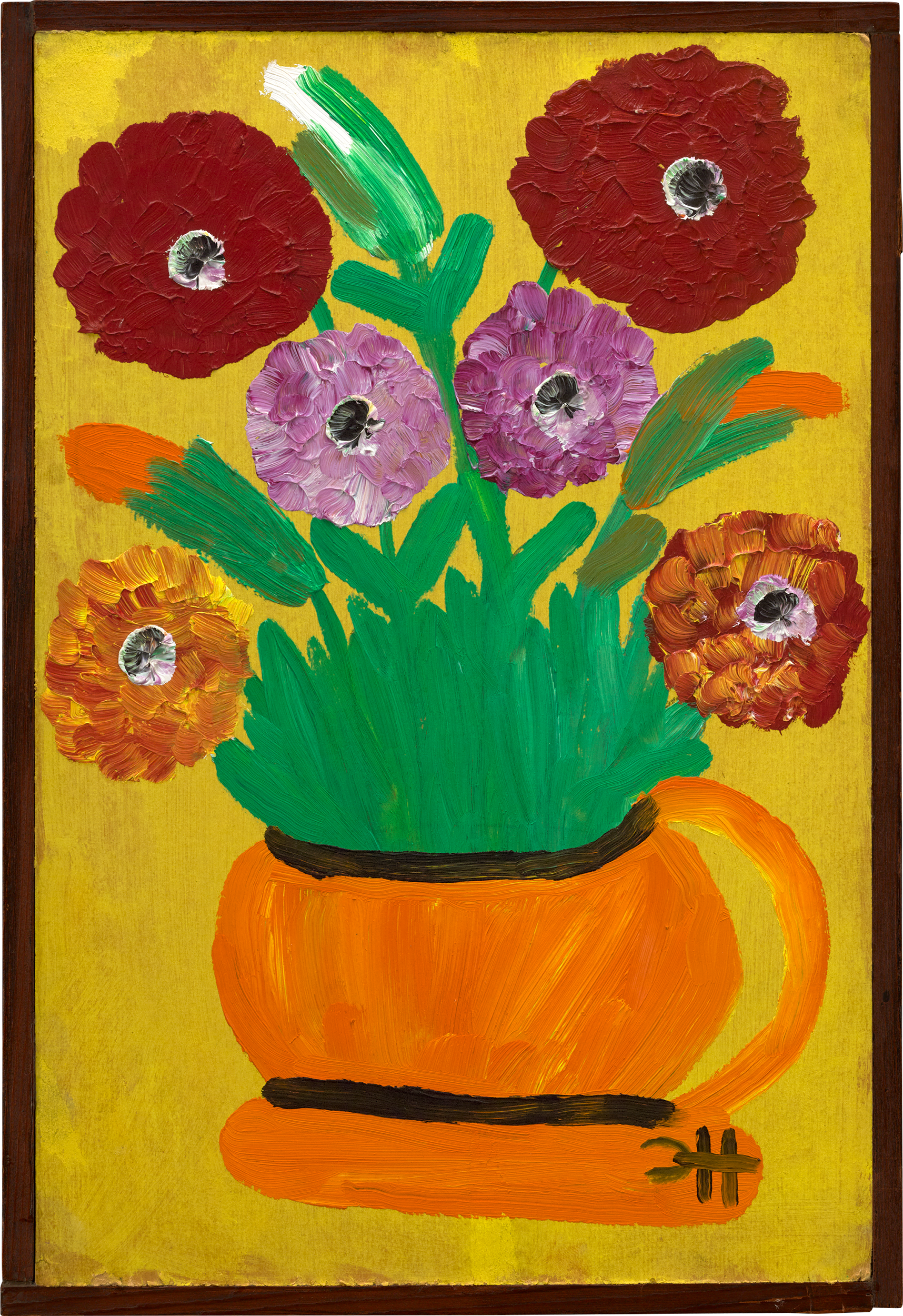 Zinnias in a Pot by Clementine Hunter