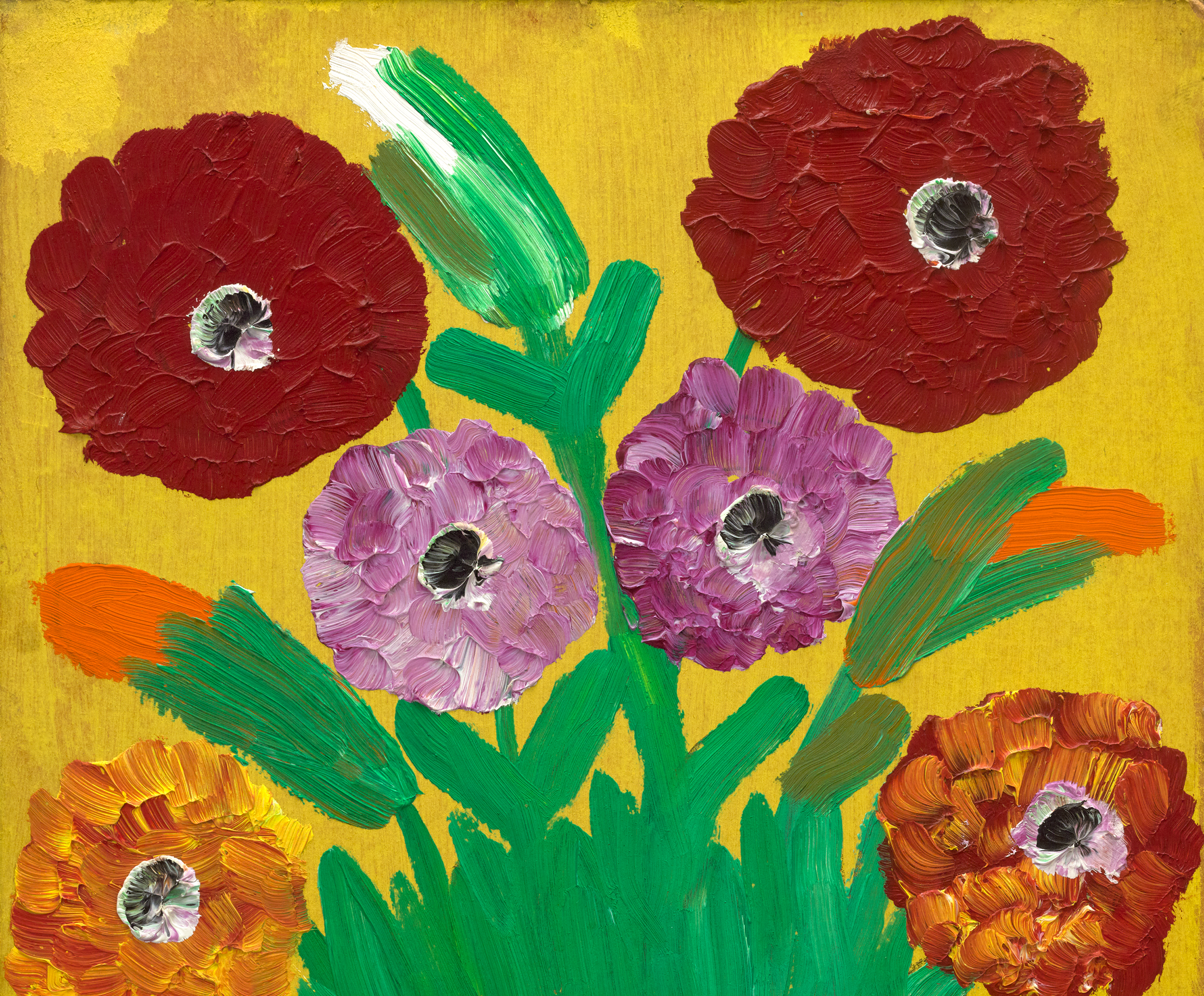 Zinnias in a Pot by Clementine Hunter