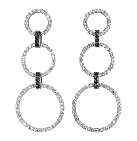 White and Black Diamond Hoop Dangle Earrings, 2 carats