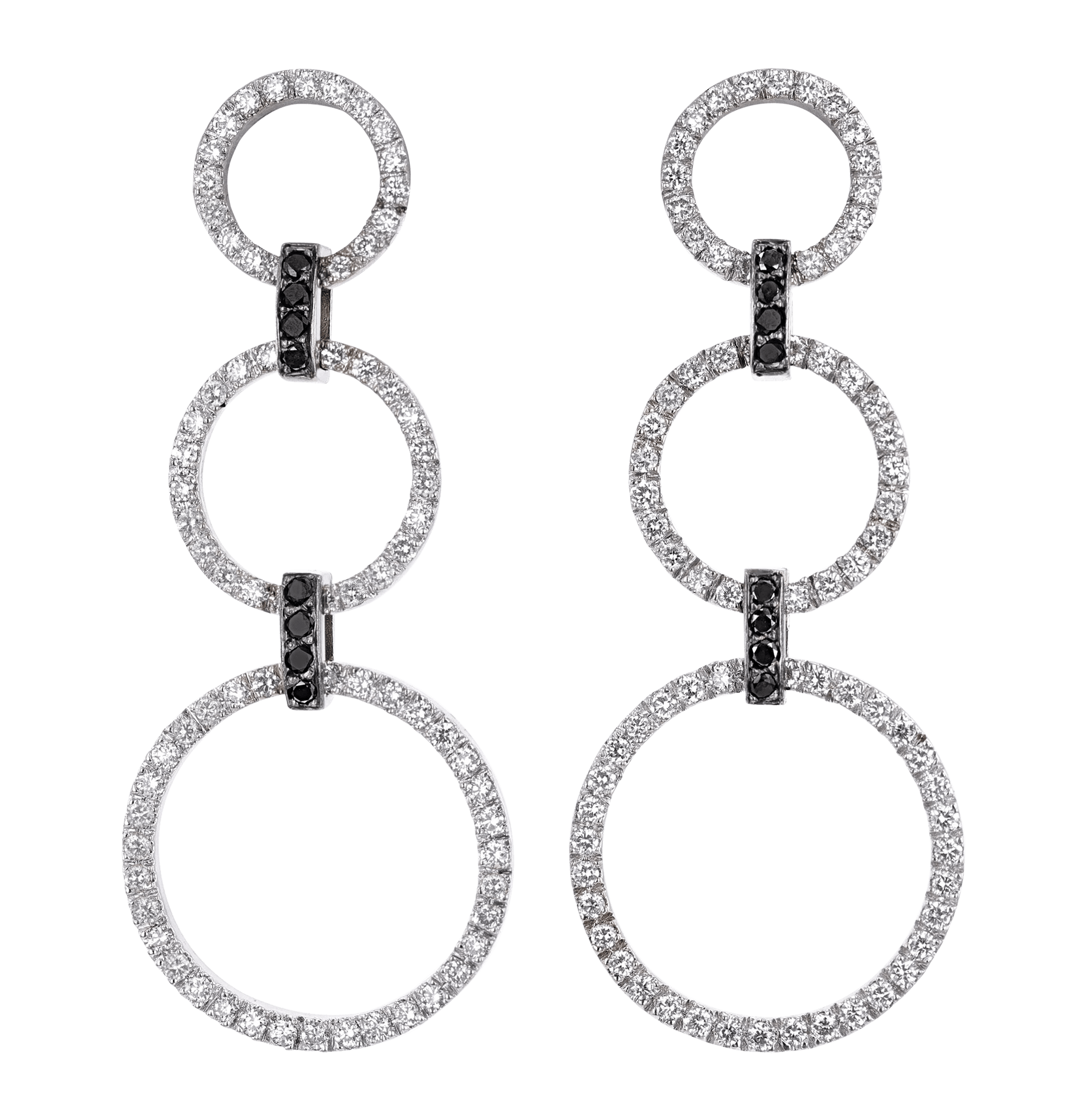 White and Black Diamond Hoop Dangle Earrings, 2.00 carats