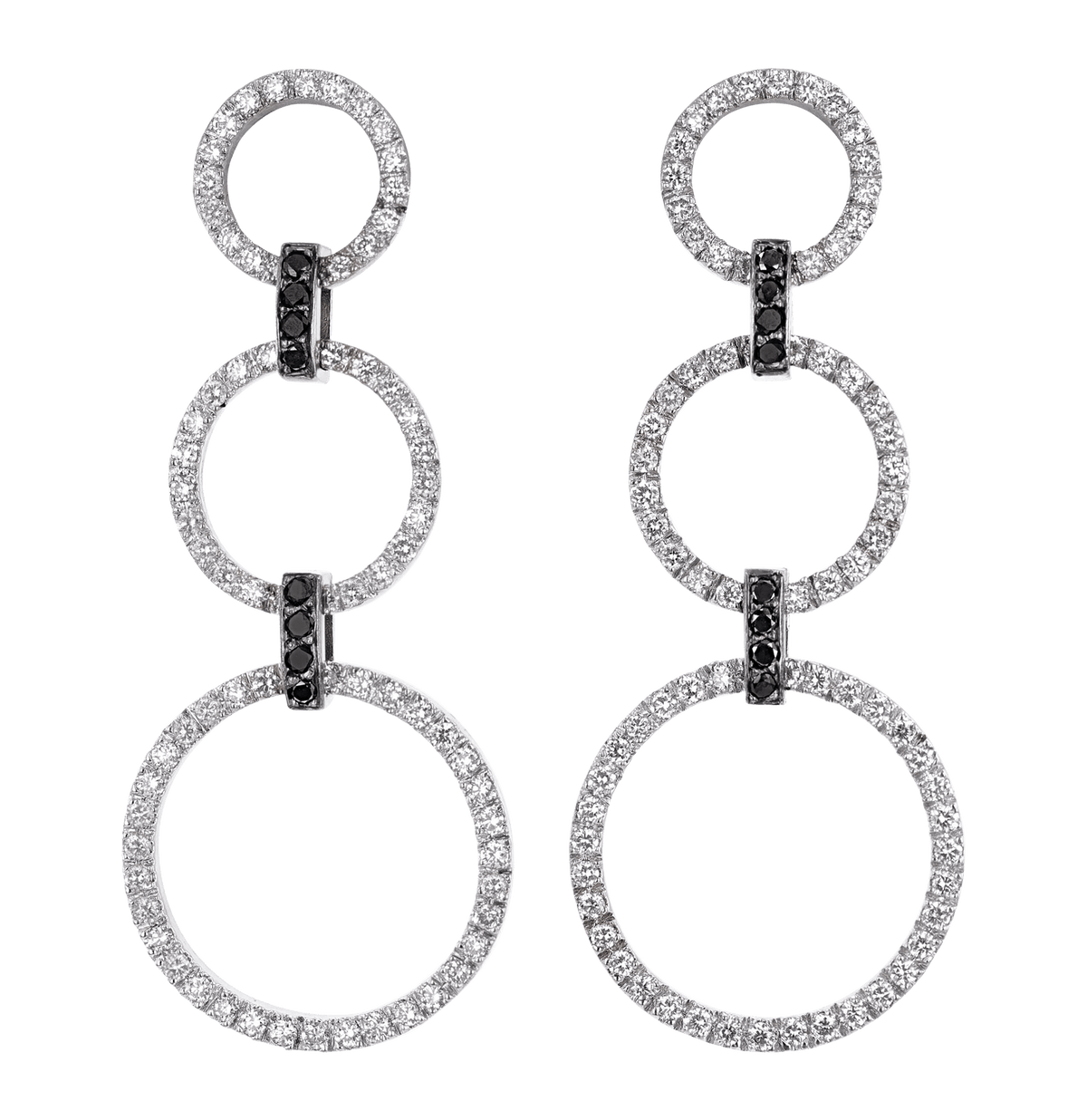 White and Black Diamond Hoop Dangle Earrings, 2.00 carats