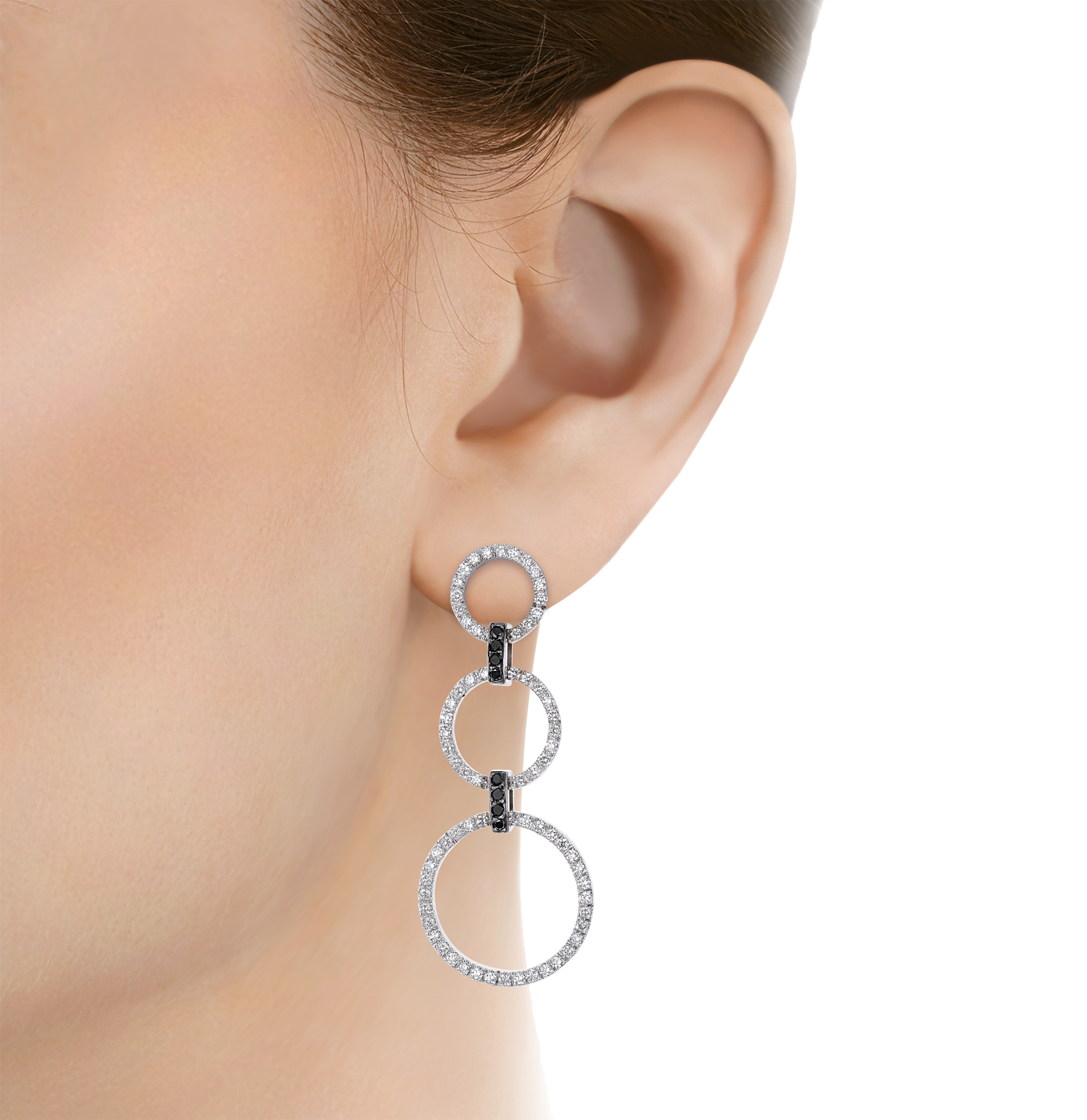 White and Black Diamond Hoop Dangle Earrings, 2 carats