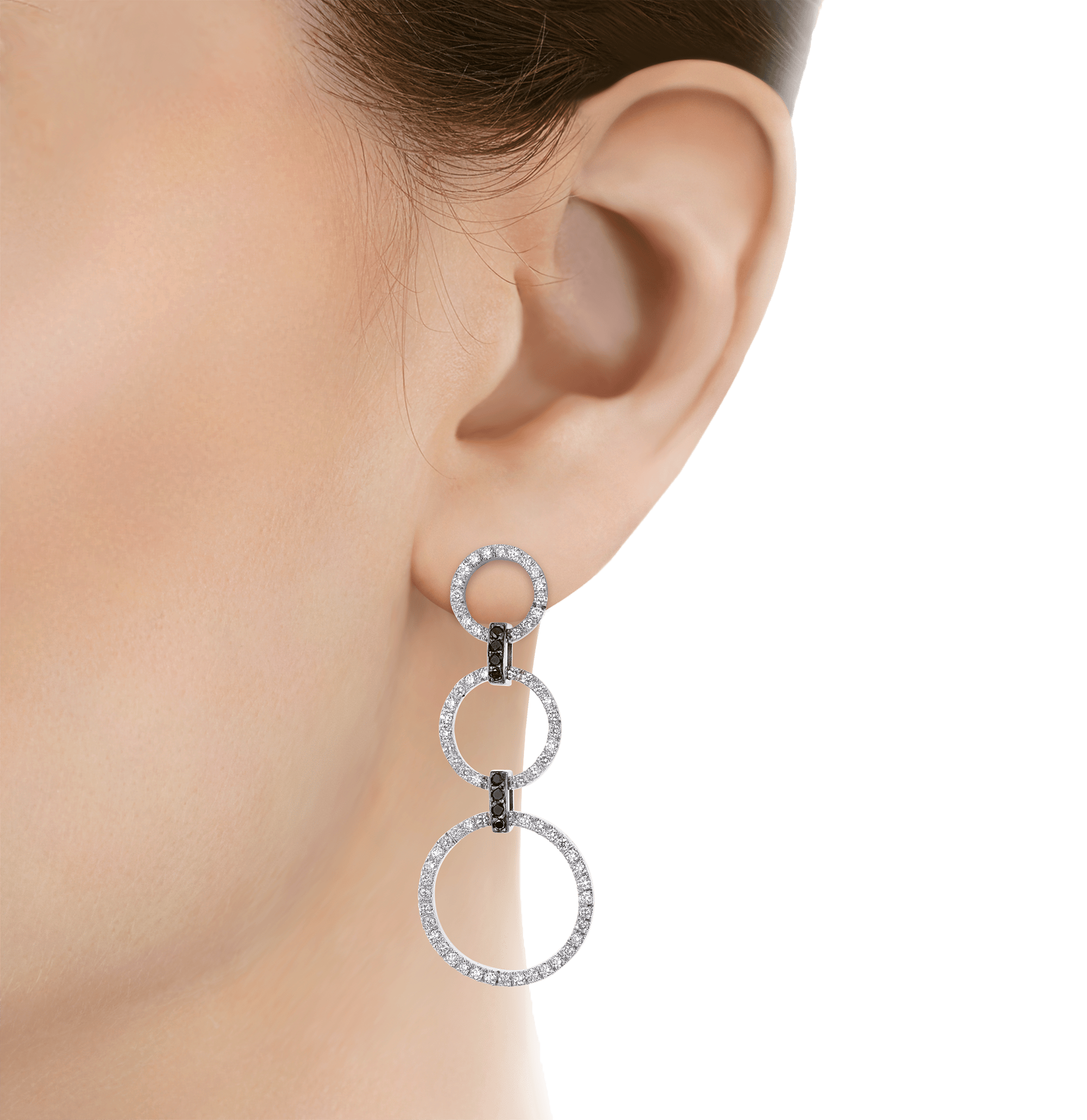 White and Black Diamond Hoop Dangle Earrings, 2.00 carats