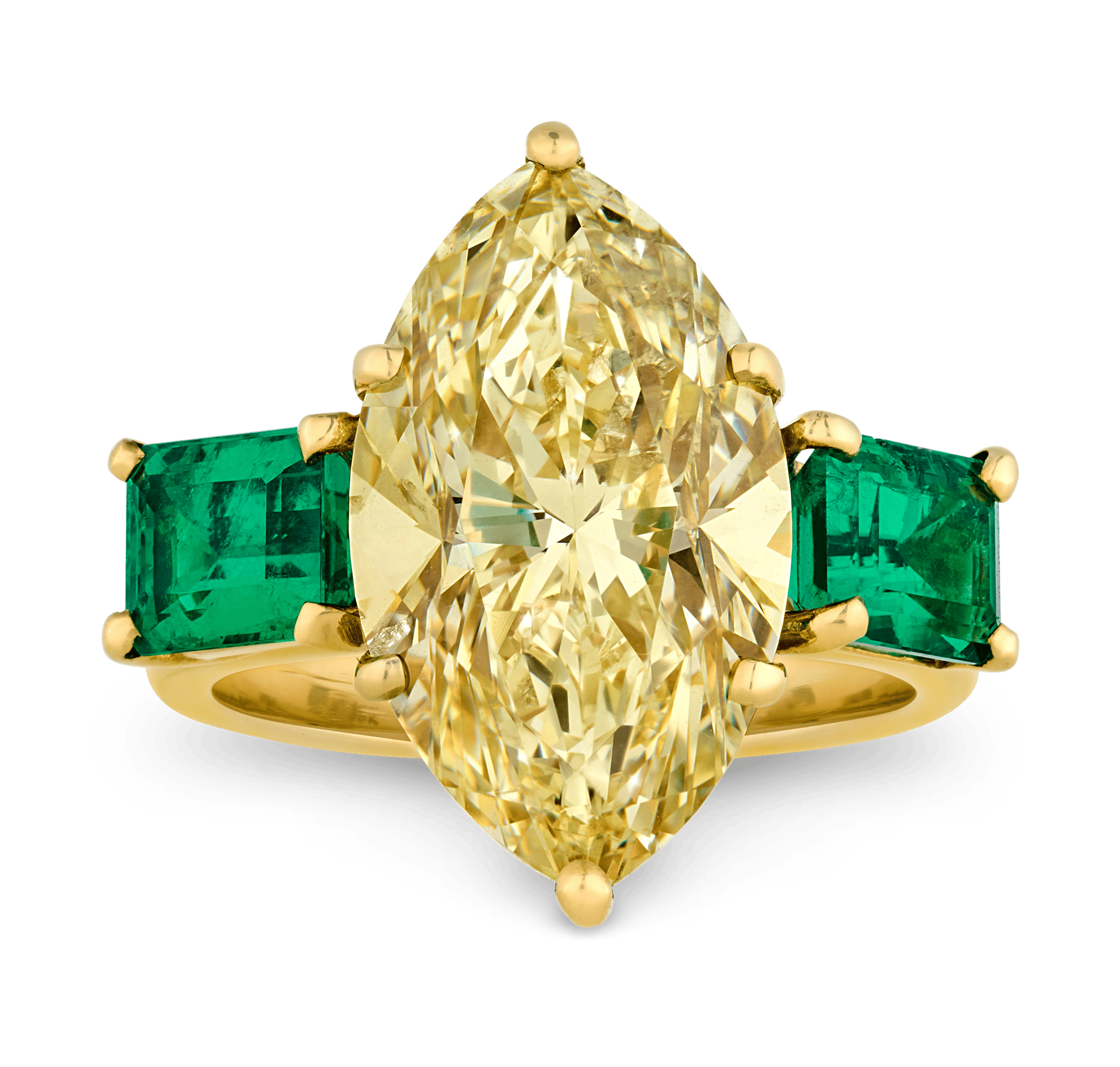 Fancy Yellow Diamond and Colombian Emerald Ring
