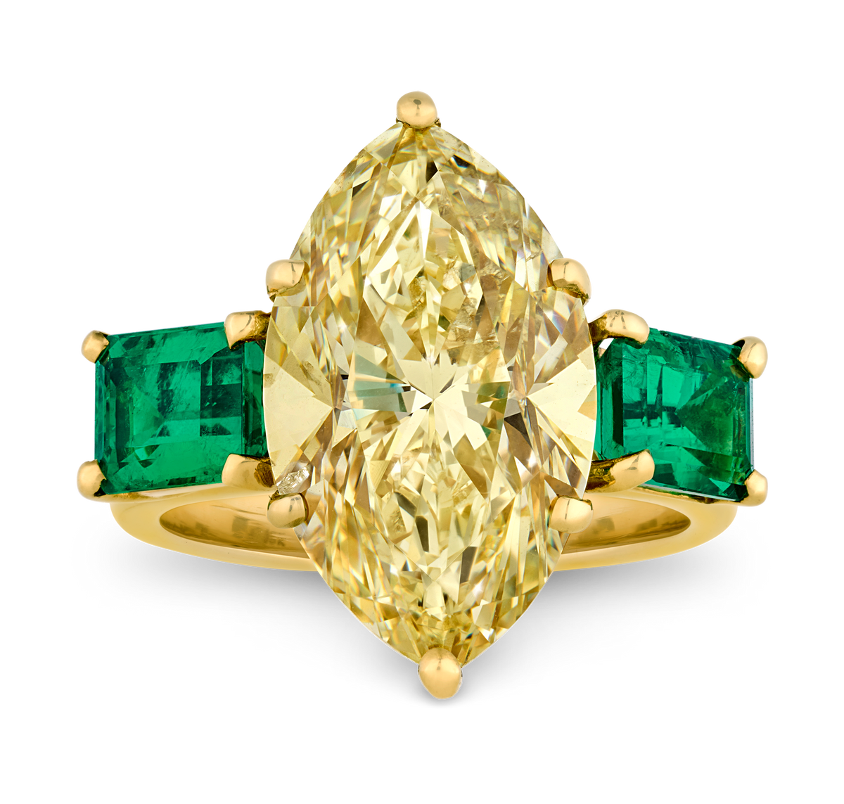 Fancy Yellow Diamond and Colombian Emerald Ring