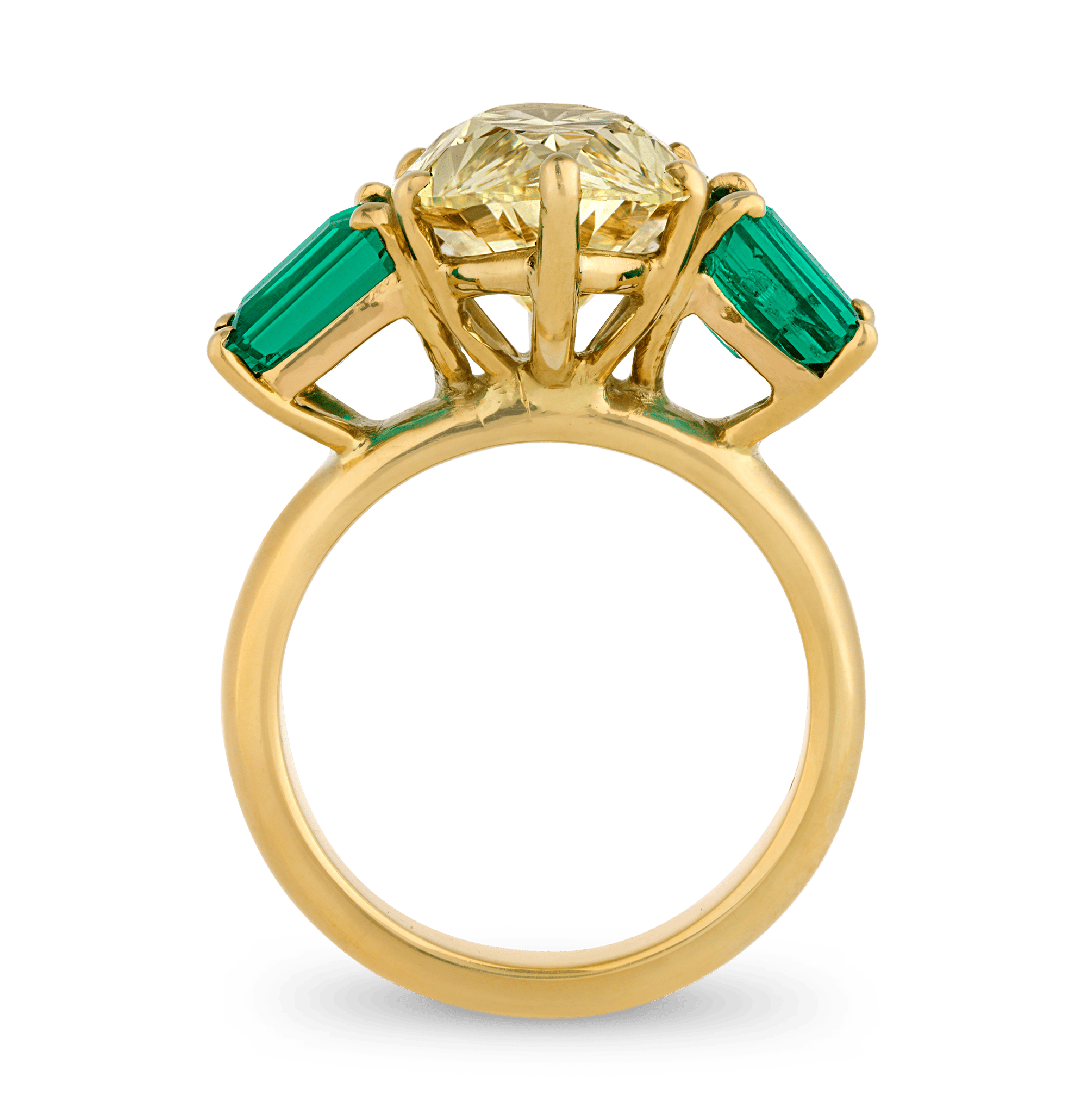 Fancy Yellow Diamond and Colombian Emerald Ring