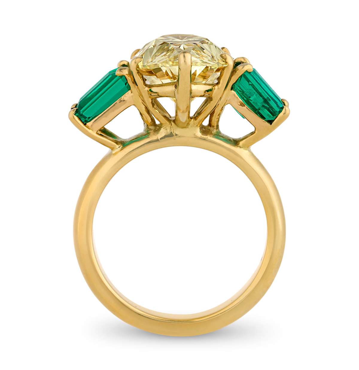 Fancy Yellow Diamond and Colombian Emerald Ring