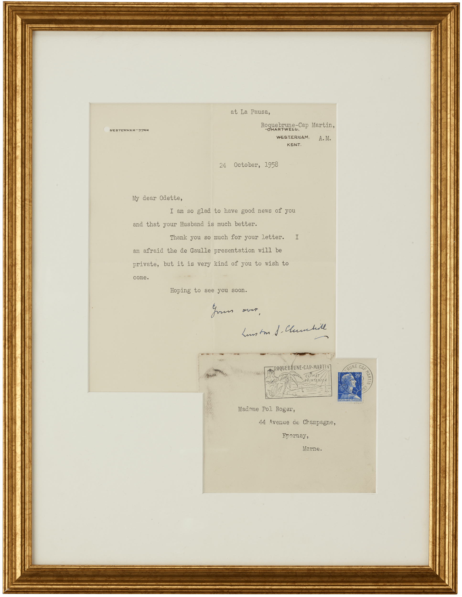 Winston Churchill De Gaulle Presentation Letter