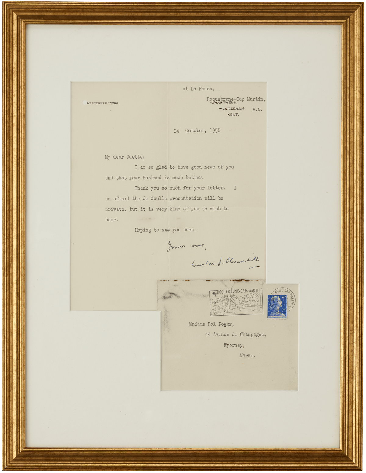 Winston Churchill De Gaulle Presentation Letter