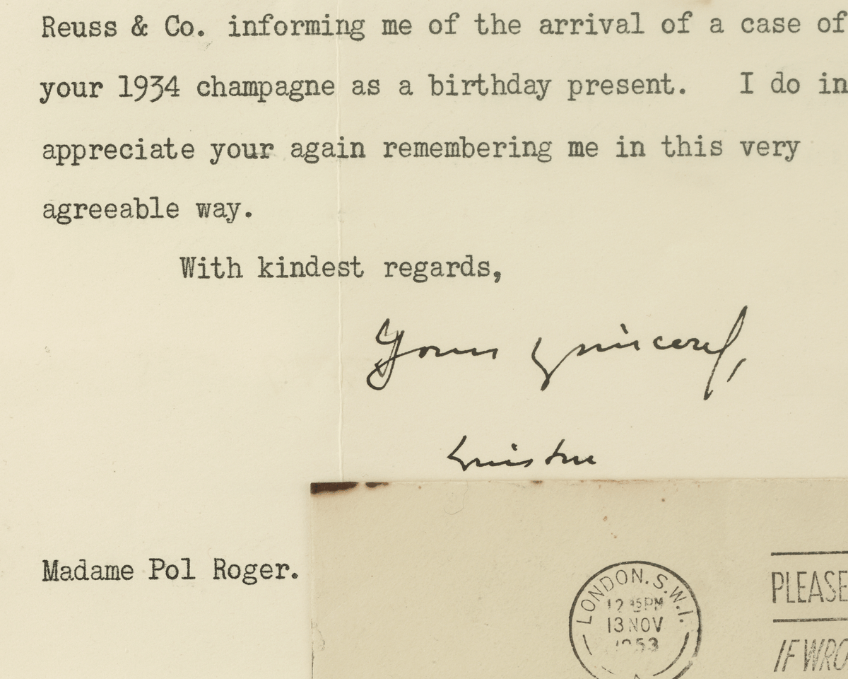 Winston Churchill Nobel Prize and Champagne Letter