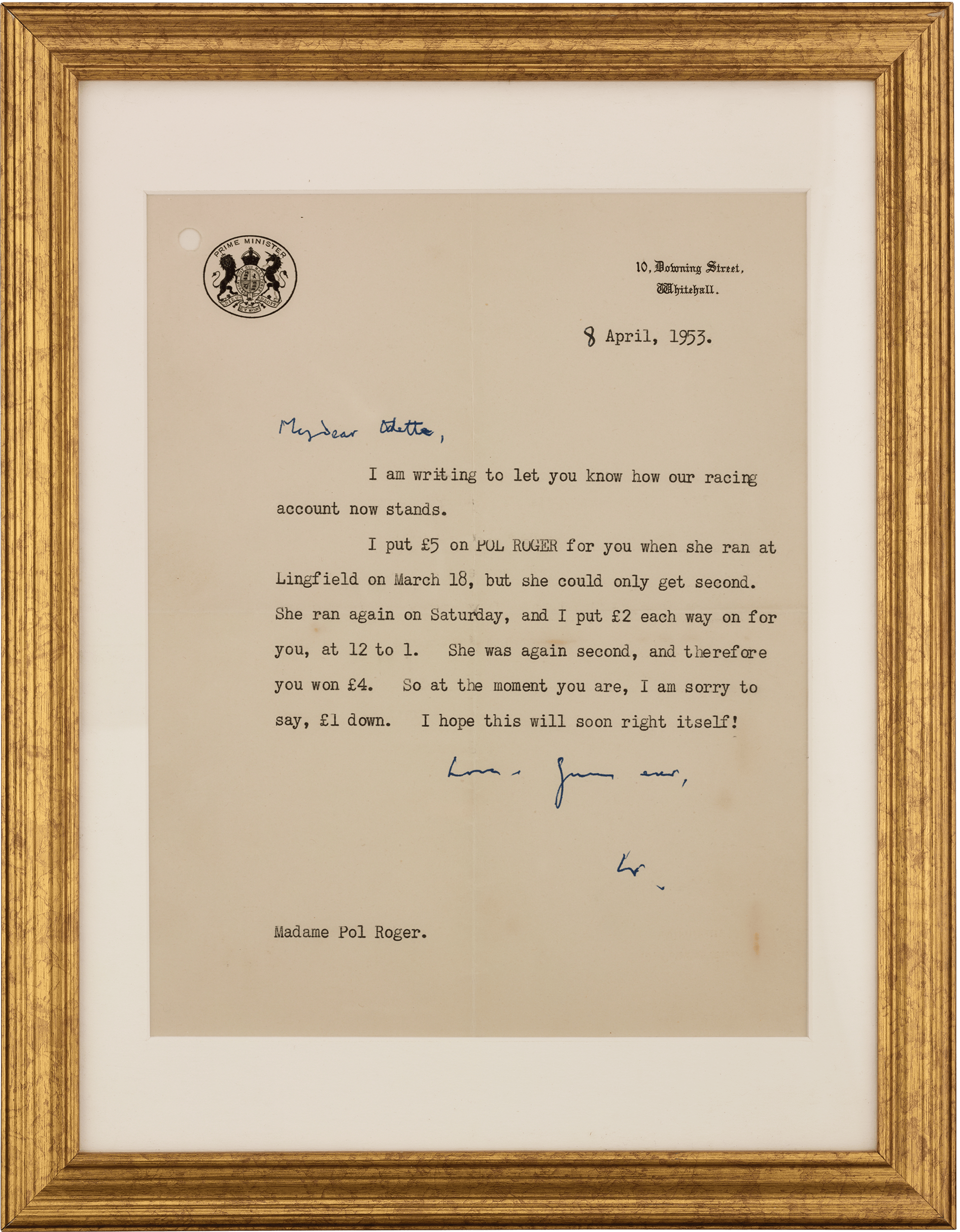 Winston Churchill Racehorse Letter