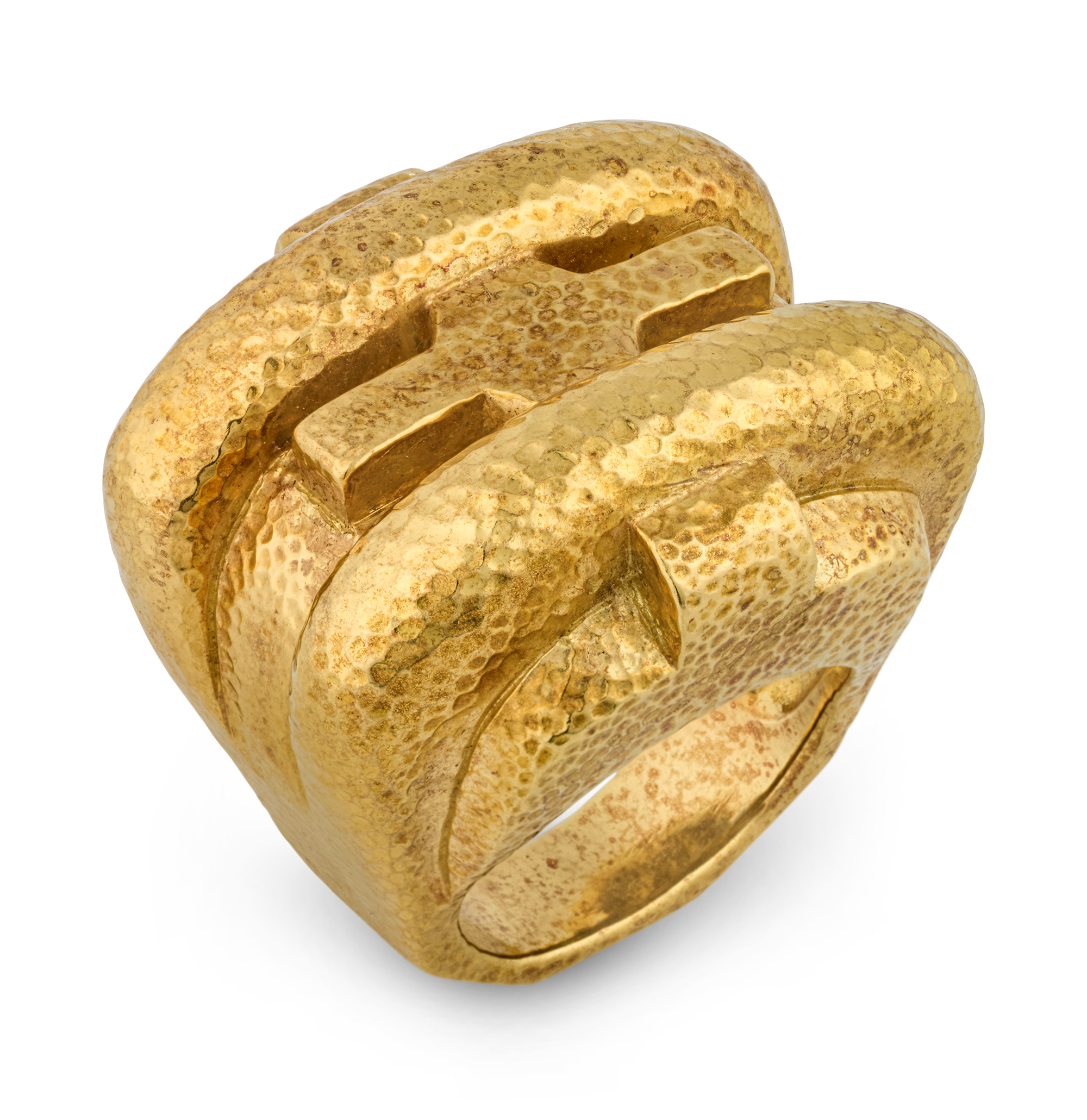 David Webb Hammered Gold Cross Ring