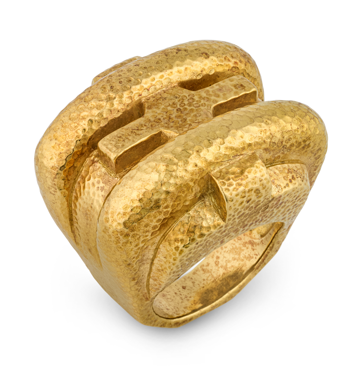 David Webb Hammered Gold Cross Ring