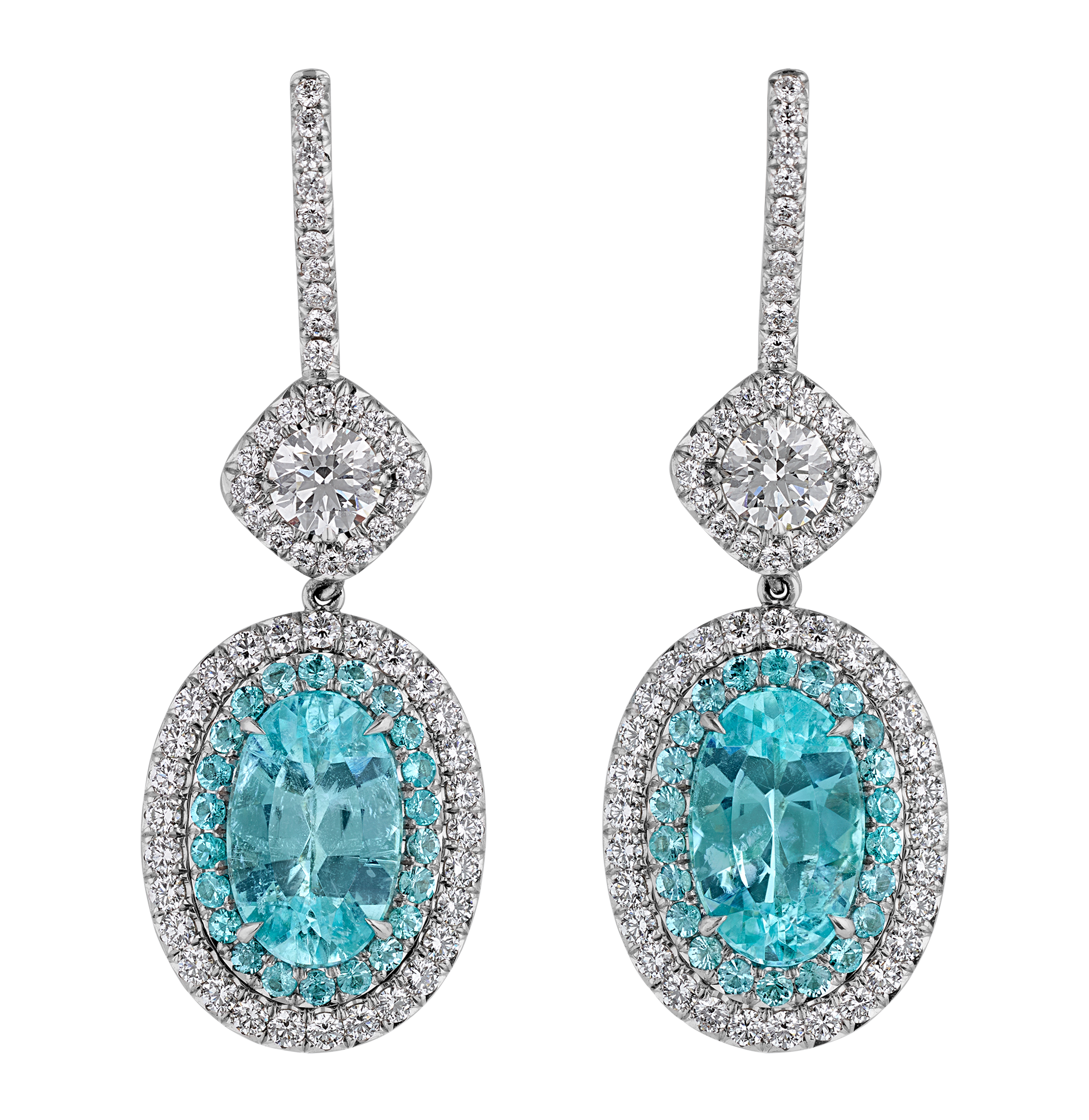 Paraiba Tourmaline Earrings with Diamonds, 3.39 Carats