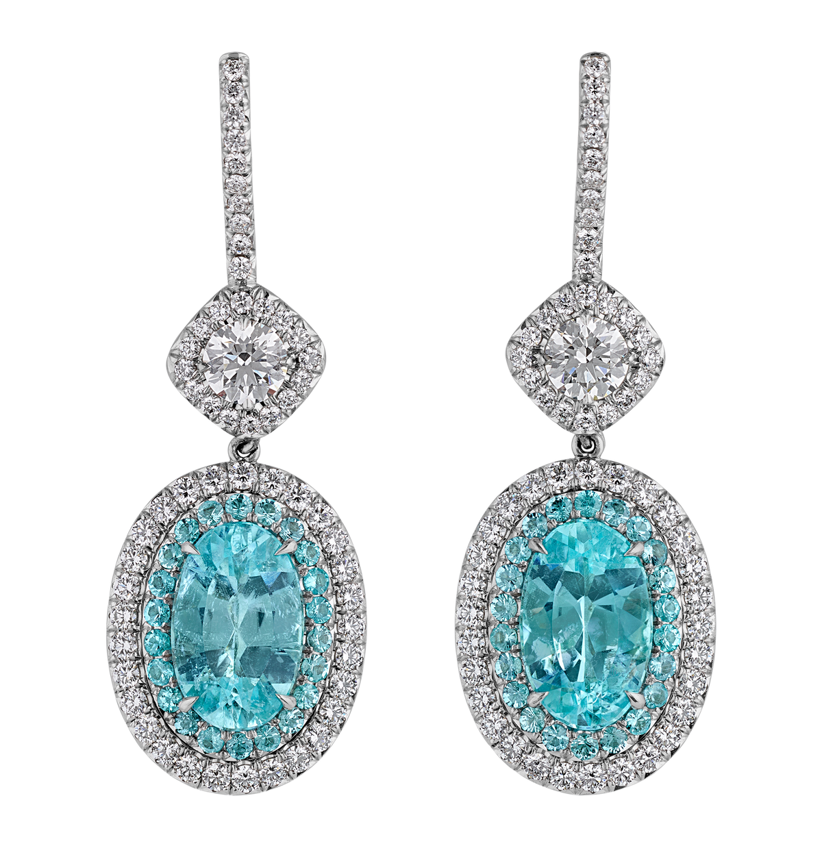 Paraiba Tourmaline Earrings with Diamonds, 3.39 Carats