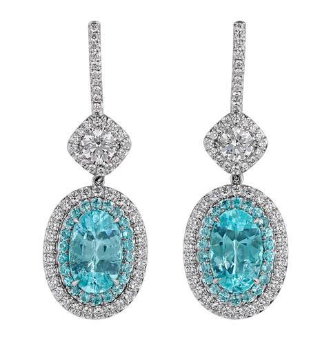 Paraiba Tourmaline Earrings with Diamonds, 3.39 Carats