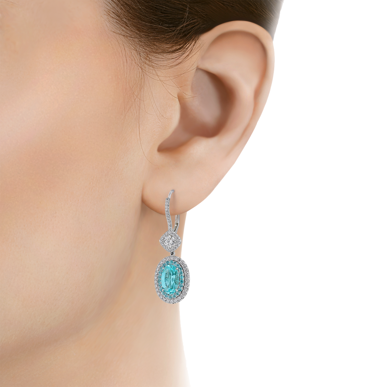 Paraiba Tourmaline Earrings with Diamonds, 3.39 Carats