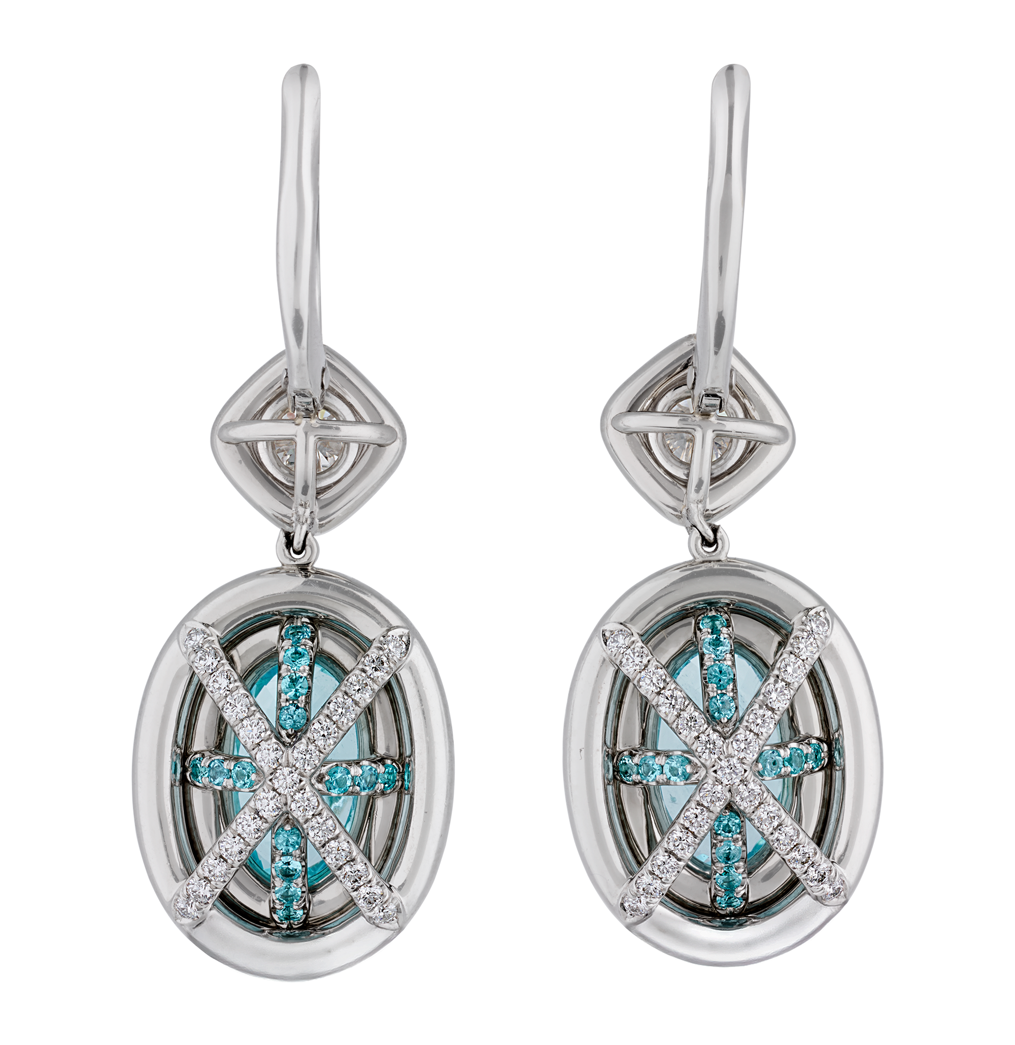 Paraiba Tourmaline Earrings with Diamonds, 3.39 Carats