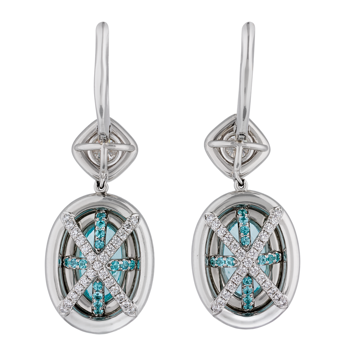 Paraiba Tourmaline Earrings with Diamonds, 3.39 Carats