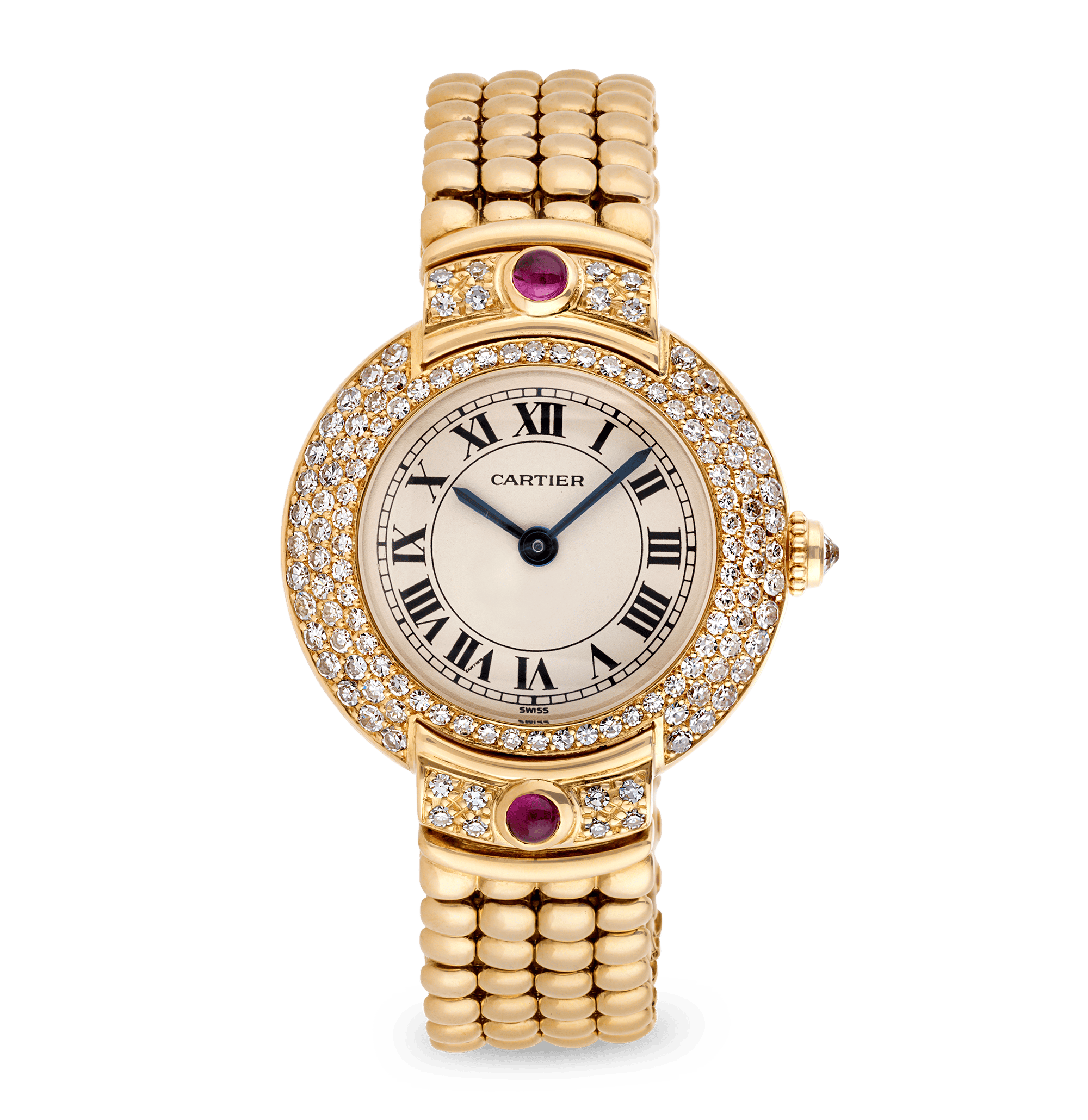 Cartier Vendôme Diamond and Ruby Yellow Gold Wristwatch