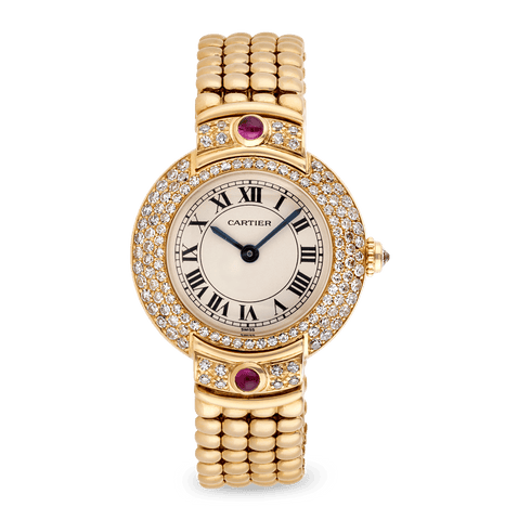 Cartier Vendôme Diamond and Ruby Yellow Gold Wristwatch