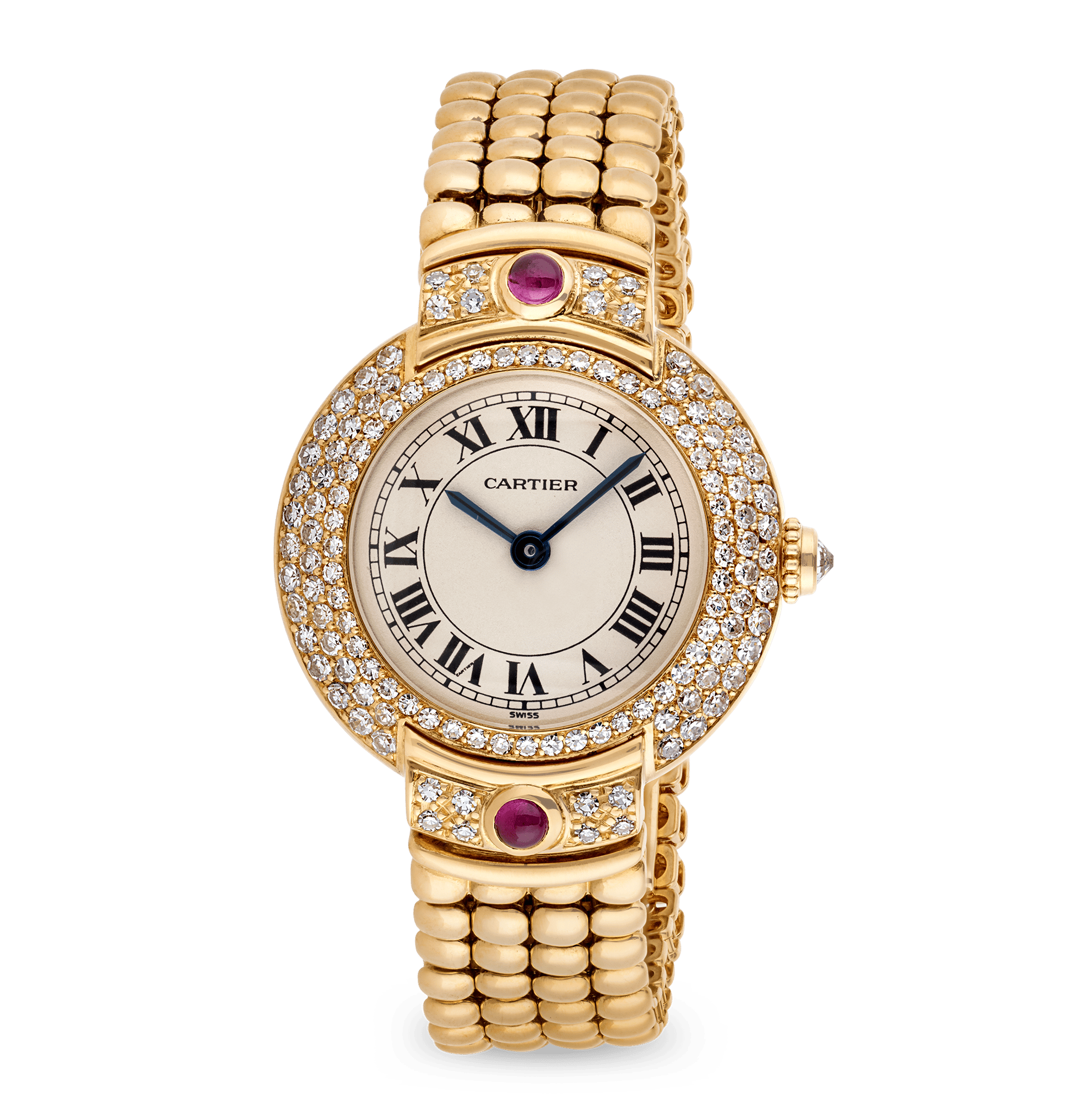 Cartier Vendôme Diamond and Ruby Yellow Gold Wristwatch