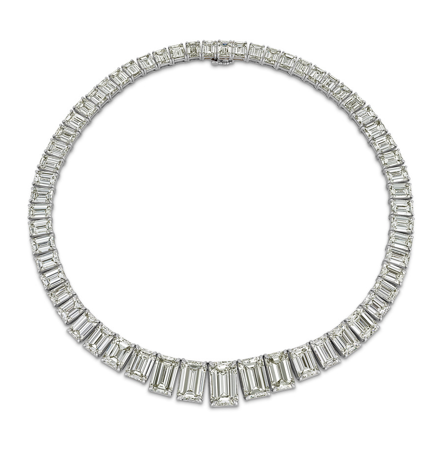 Emerald-Cut Diamond Rivière Necklace, 164.02 Carats