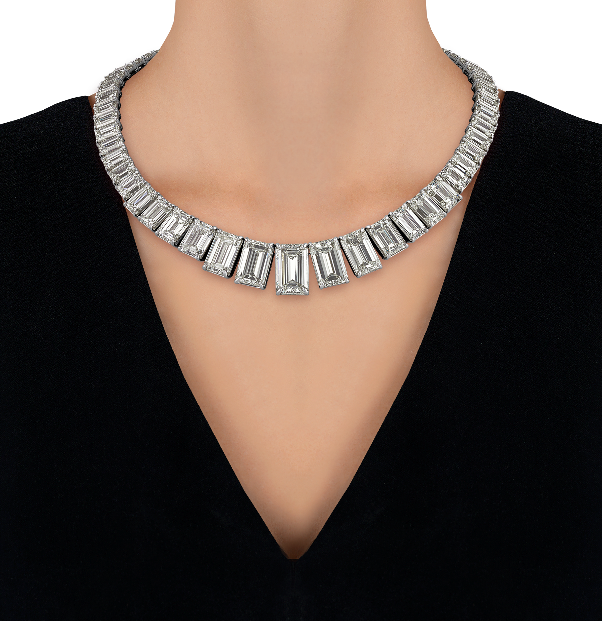Emerald-Cut Diamond Rivière Necklace, 164.02 Carats