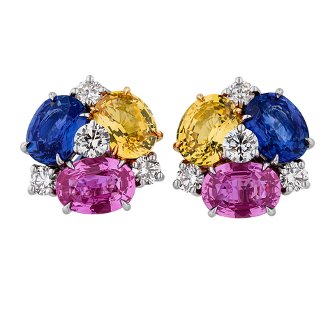Oscar Heyman Multicolor Sapphire Earrings, 14.19 Carats
