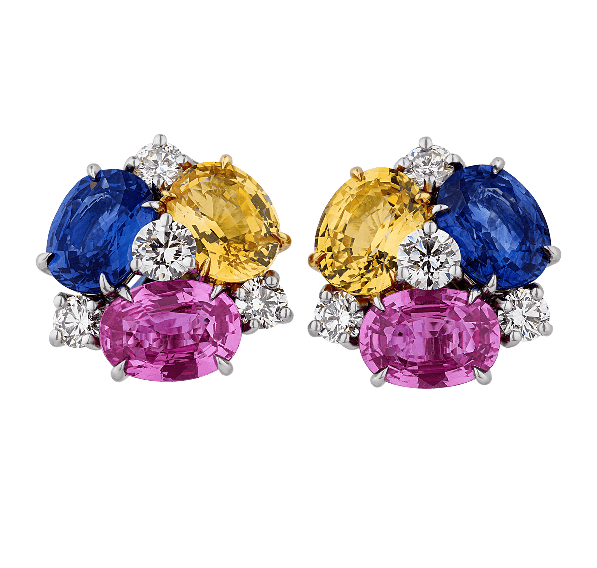 Oscar Heyman Multicolor Sapphire Earrings, 14.19 Carats