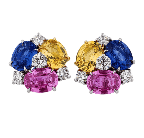 Oscar Heyman Multicolor Sapphire Earrings, 14.19 Carats