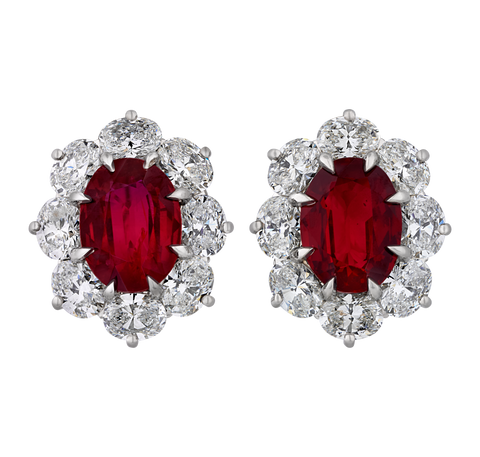 Oscar Heyman Ruby Earrings, Untreated, 6.13 Carats