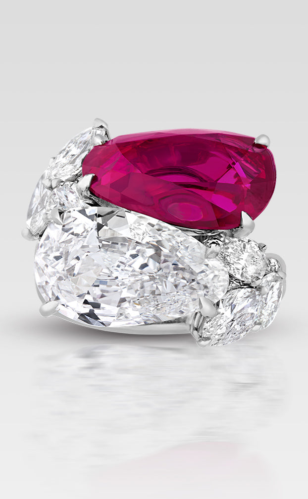 Burma Ruby and Golconda Diamond Bypass Ring