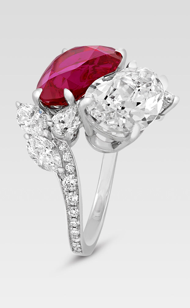 Burma Ruby and Golconda Diamond Bypass Ring