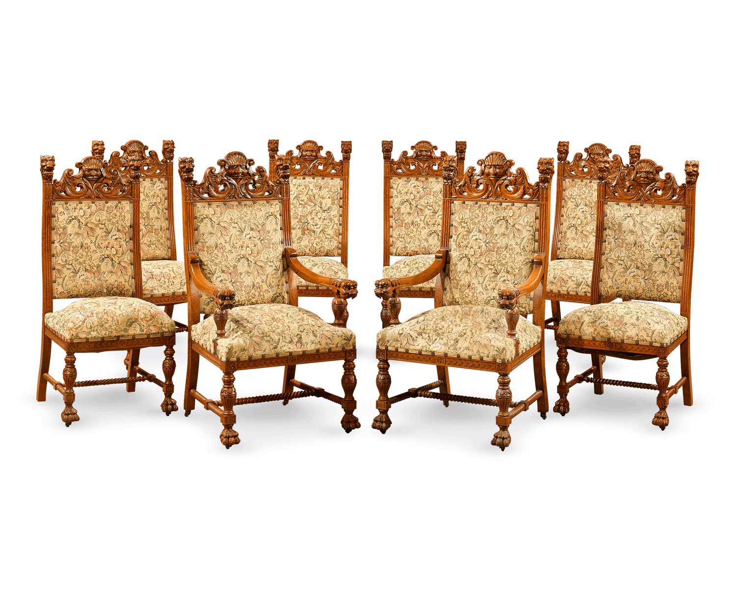 The set retains its original six side and two arm chairs