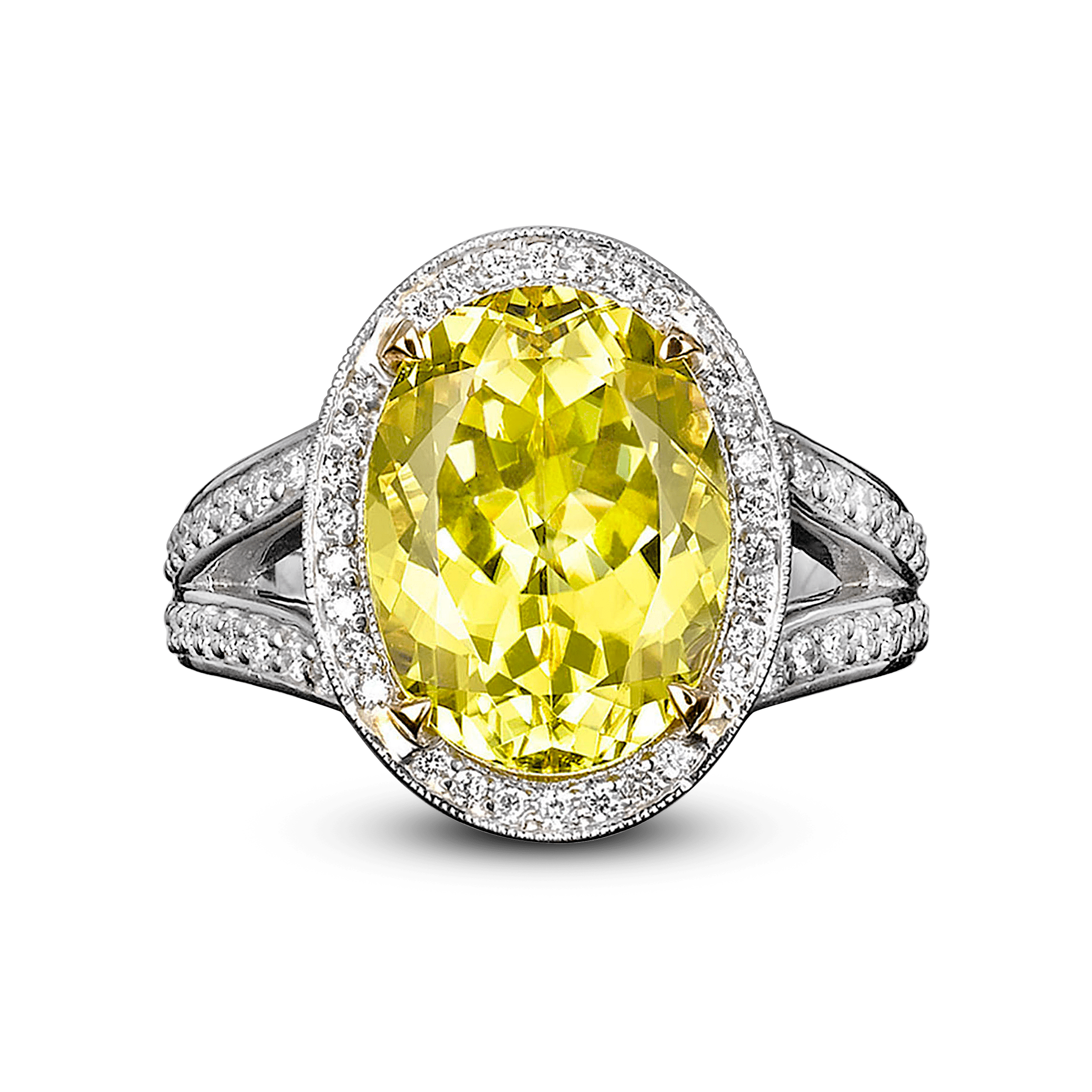 Aisha (8.00 mm) Round Created Yellow Sapphire set in Tiger Claw Four Prong  with side Lab Grown Diamond of 0.35 ctw Women Hidden Halo Engagement Ring  in 14K Yellow Gold | TriJewels