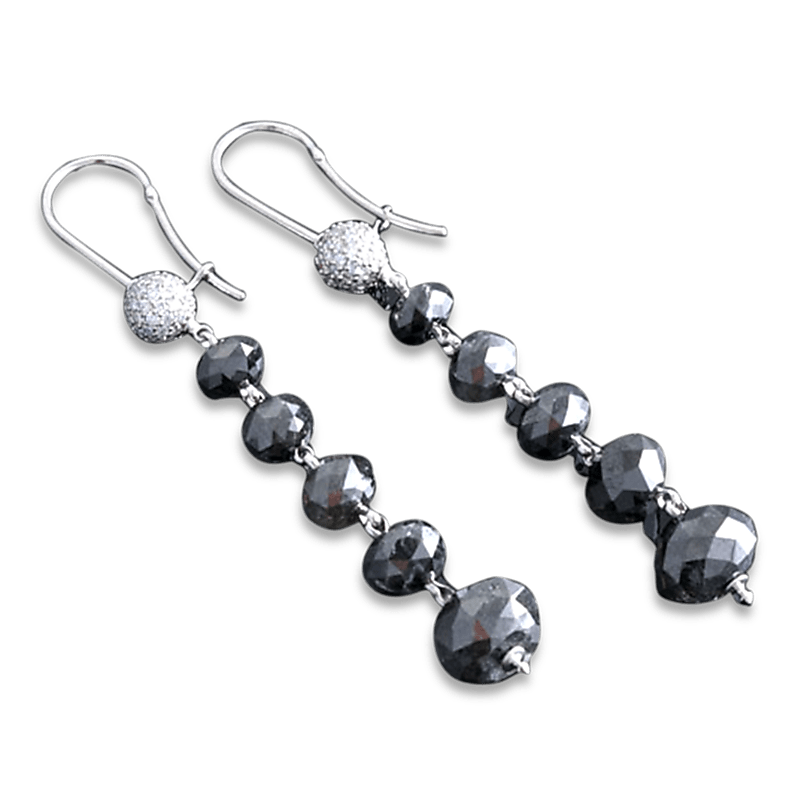 Black Diamond Dangle Earrings, 22.00 Carats