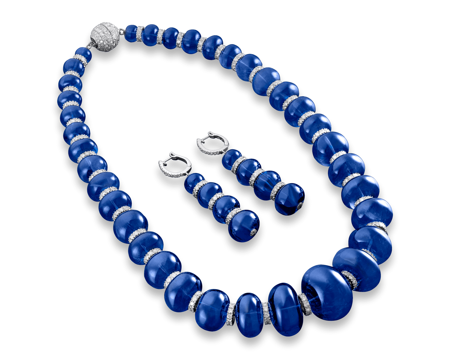 Tanzanite Bead Necklace and Earring Suite, 925.10 Carats