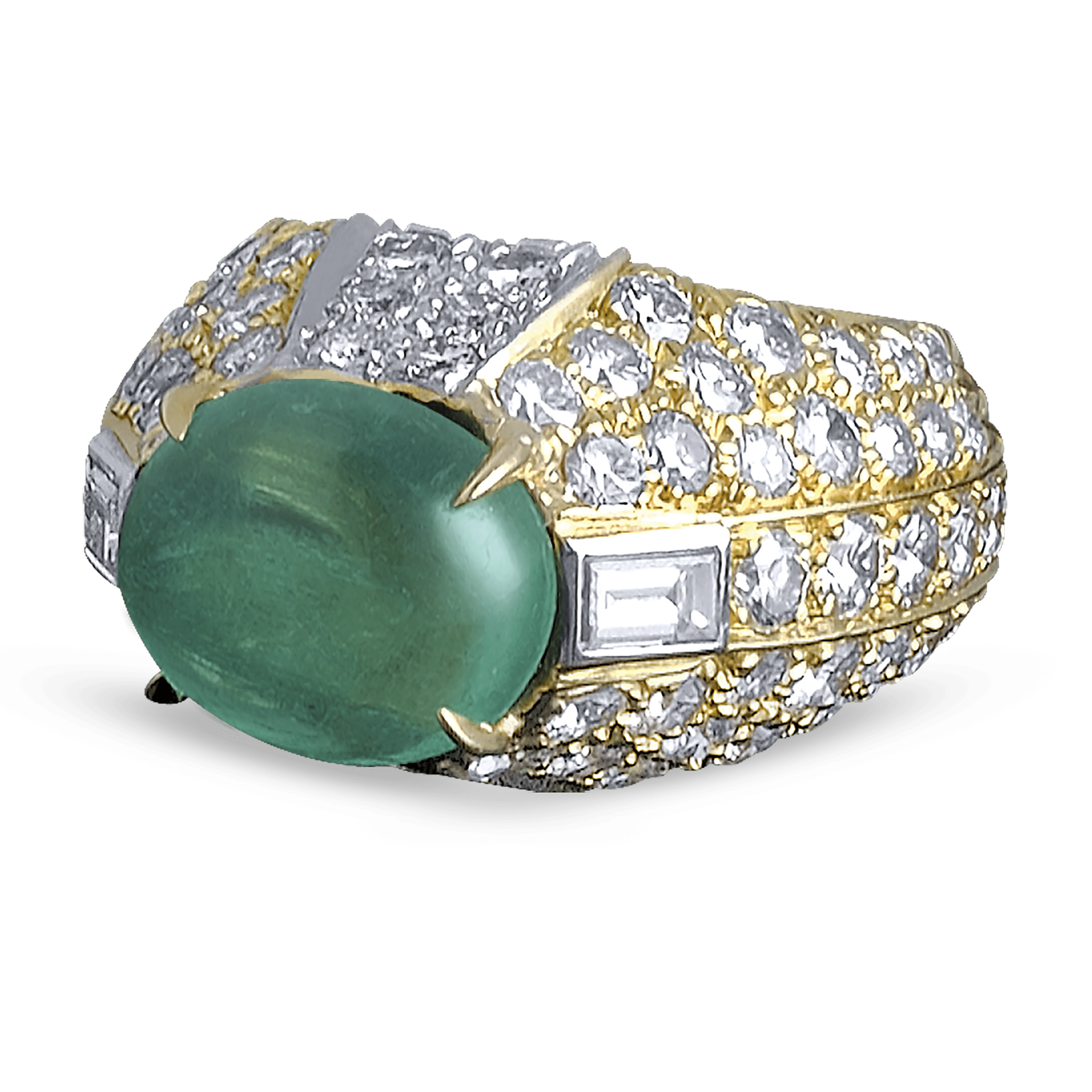 David Webb Emerald Cabochon & Diamond Ring, 4.50 Carats