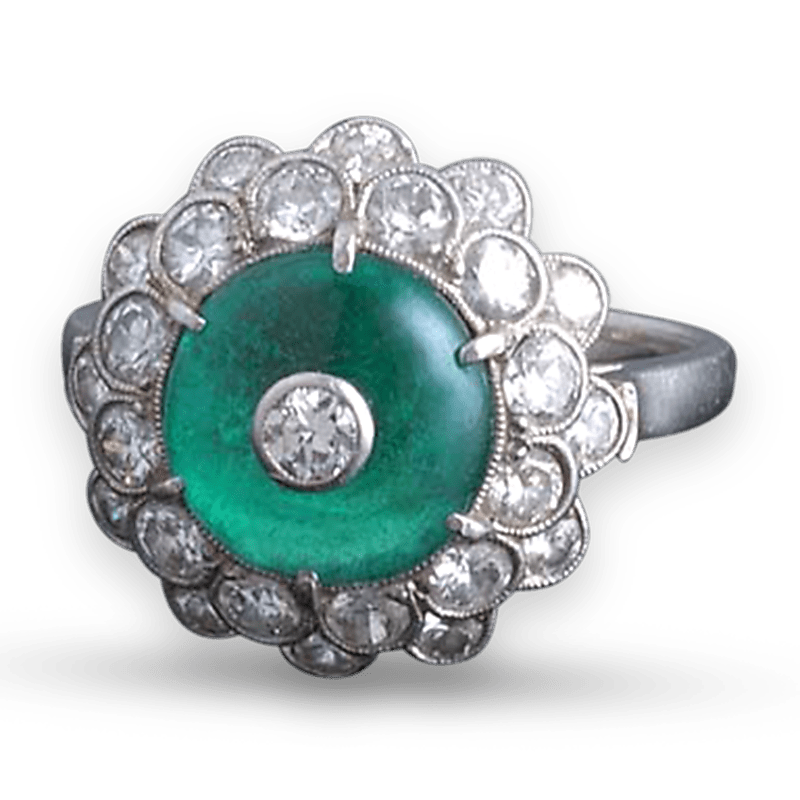 Art Deco Cabochon Emerald Ring, 3.00 Carats
