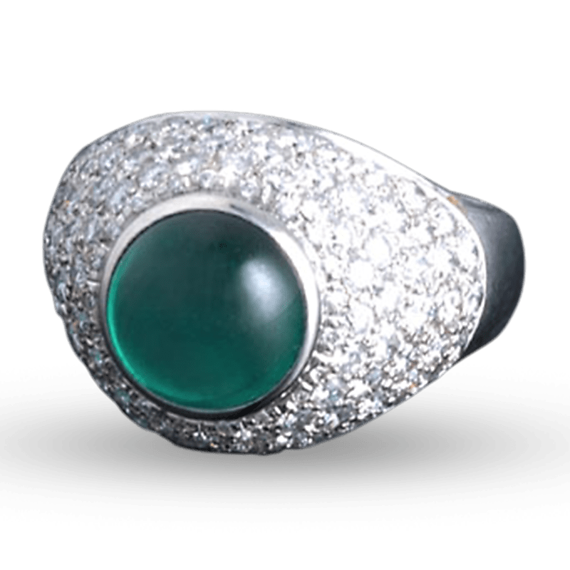 Emerald and Diamond Dome Ring, 3.69 Carats