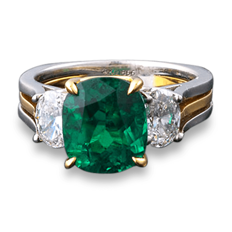 Cushion-Cut Colombian Emerald Ring, 3.67 Carats