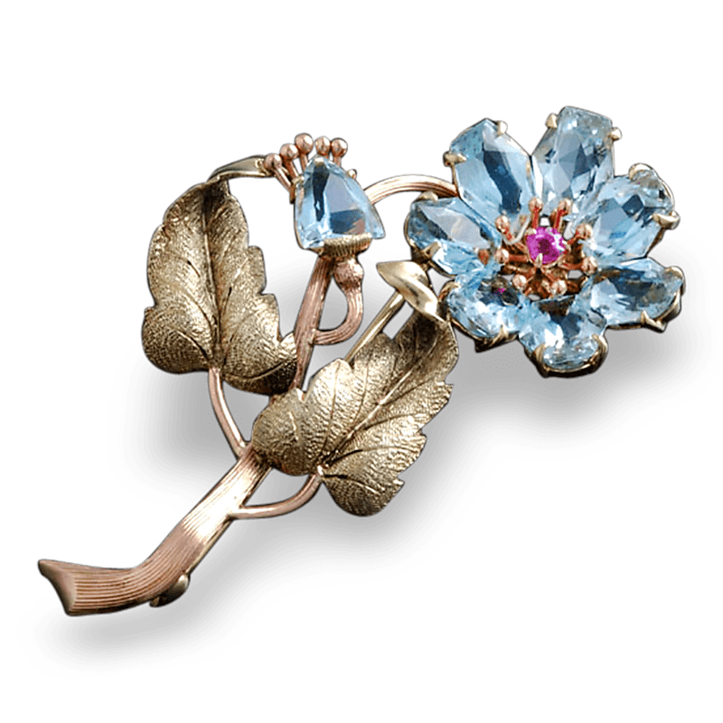 Floral Aquamarine Brooch