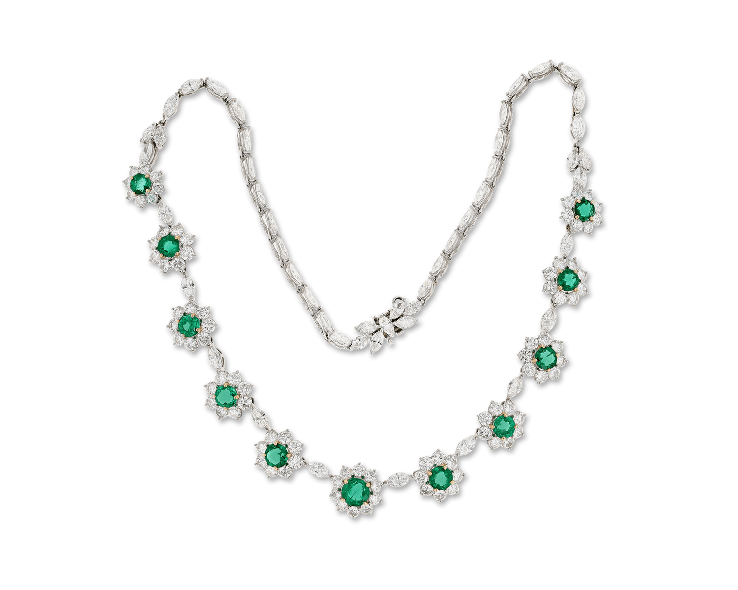 Emerald and Diamond Floral Necklace