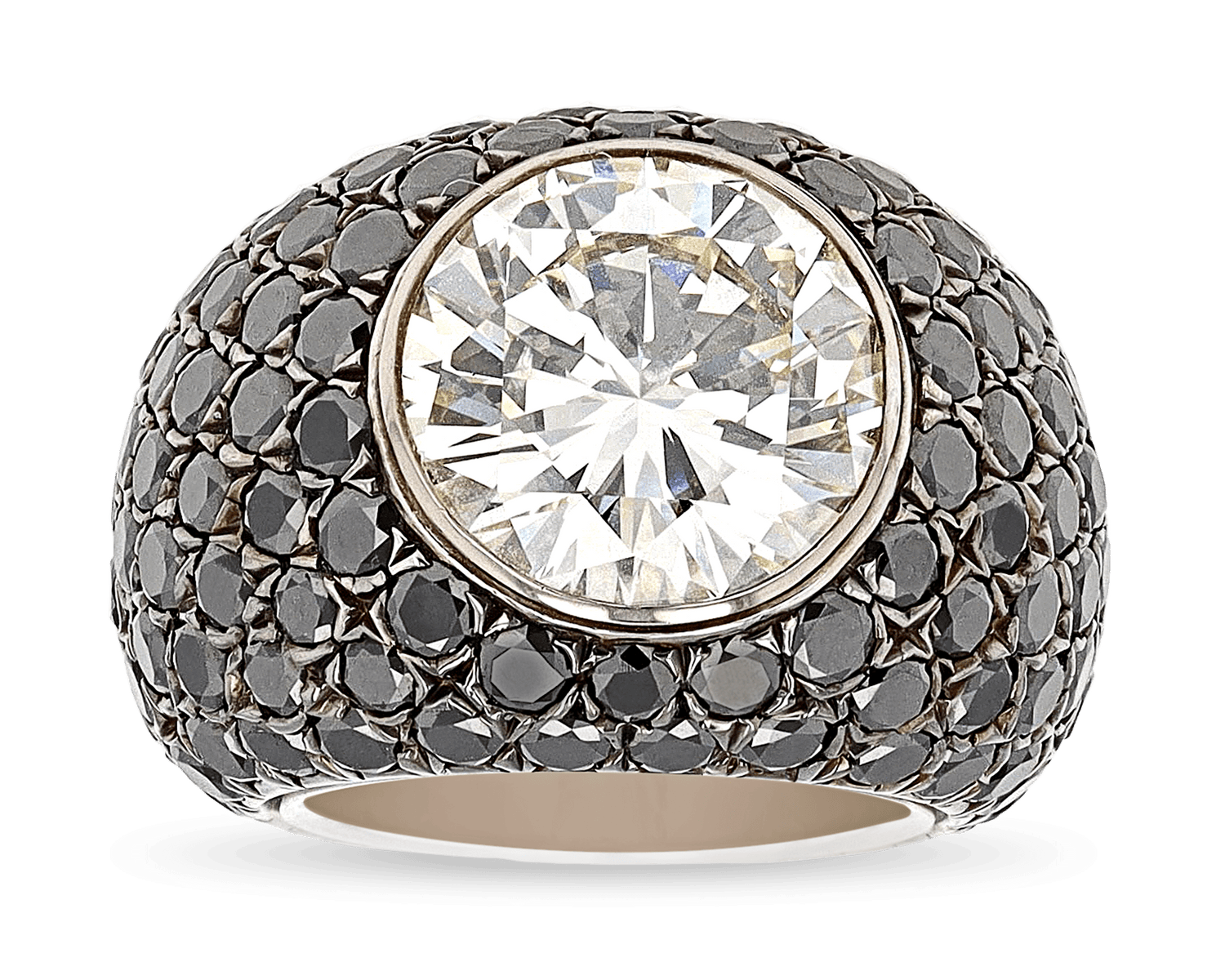 White and Black Diamond Dome Ring