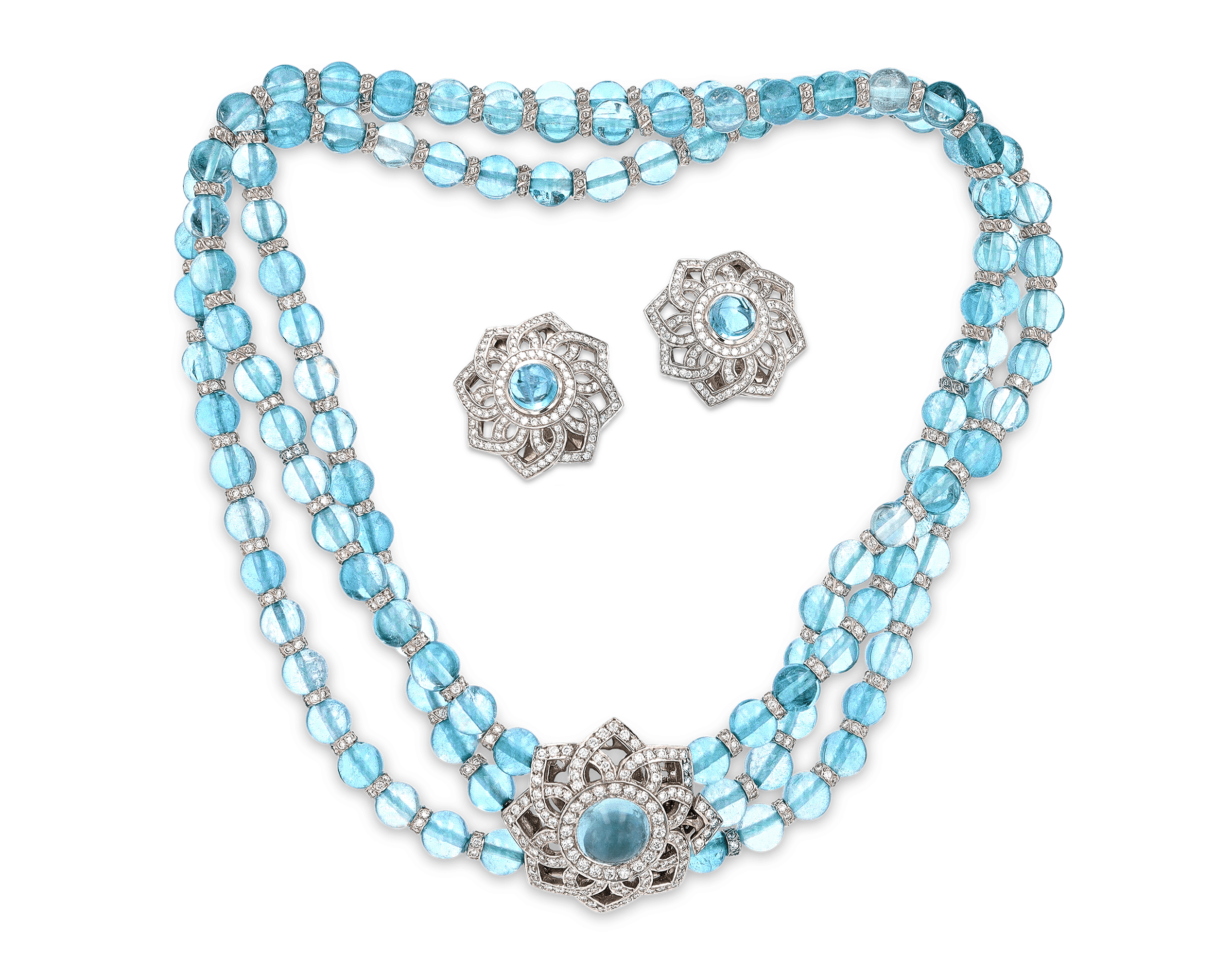 Aquamarine and Diamond Necklace and Earring Suite