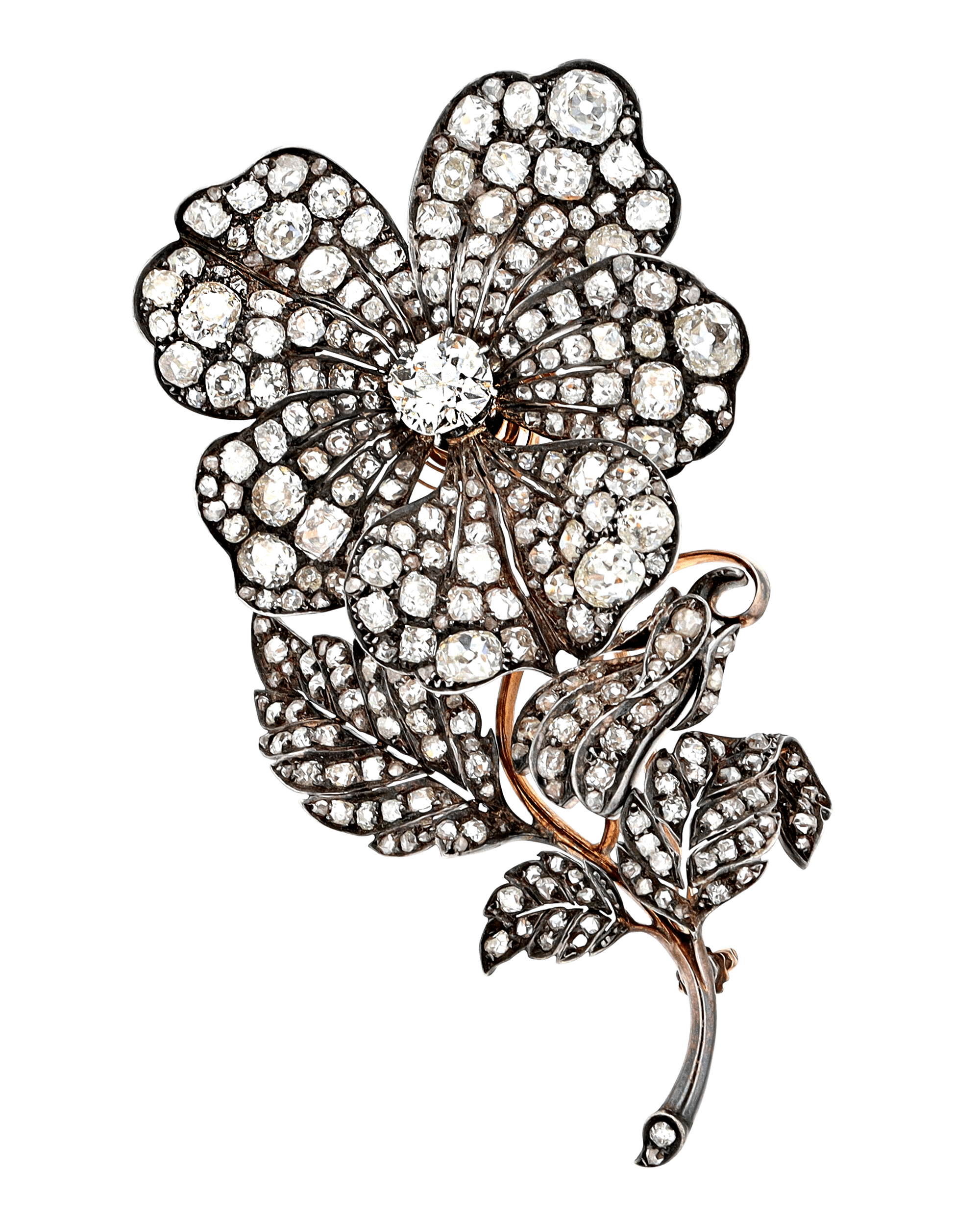 Victorian Diamond Flower Pin, 23.10 Carats